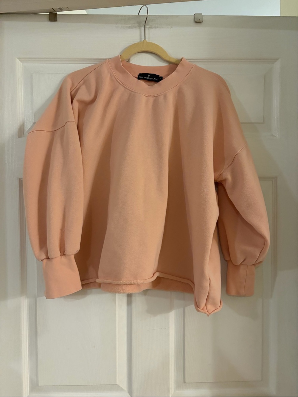 Pomander Place Fletcher sweatshirt raw rolled hem Tuckernuck pink peach Large